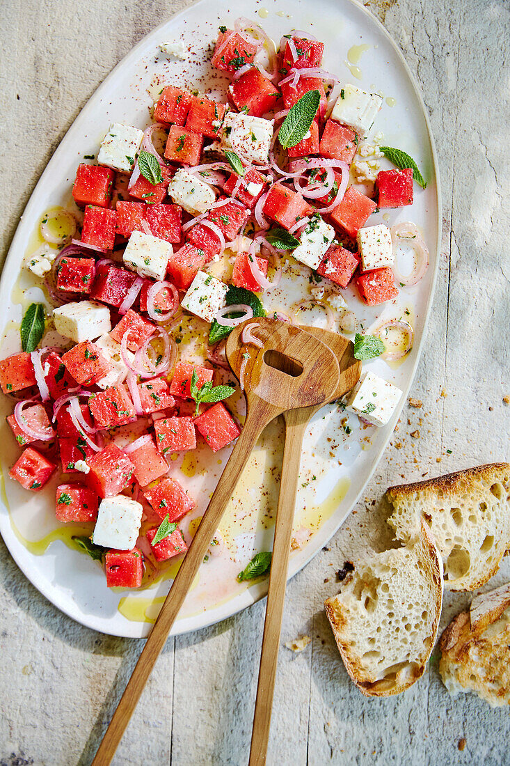 Watermelon and feta sumac salad with mint