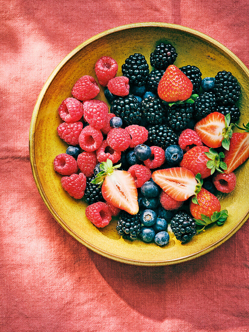 Colourful berry mix with blackberries, raspberries, strawberries and blueberries