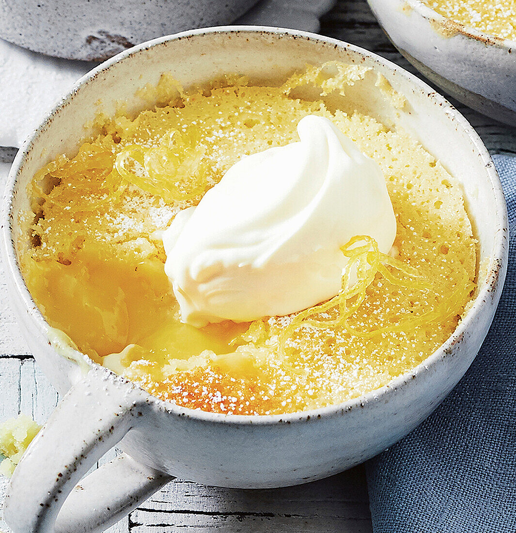 Lemon pudding with cream topping