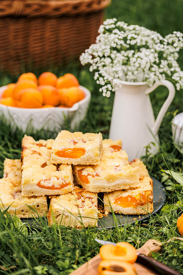 Apricot curd cake with crumble