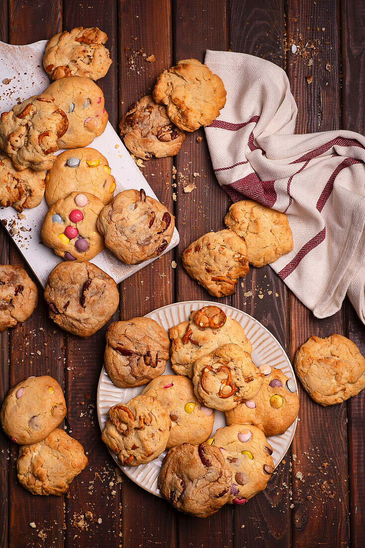 Cookies with chocolate drops and nuts