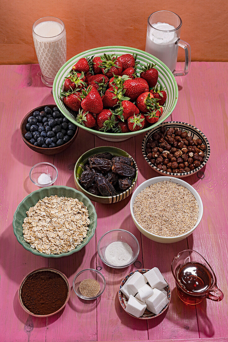 Ingredients for strawberry blueberry cake