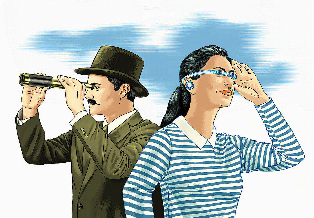 Telescope and smart glasses, illustration