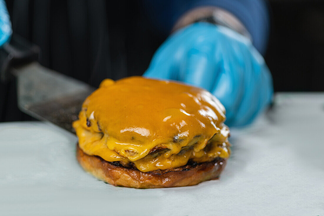 Cheeseburger without top bun