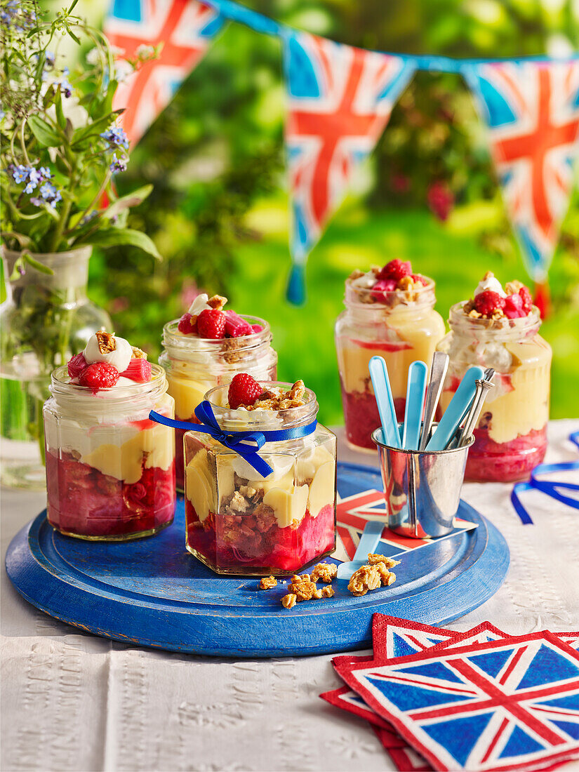 Rhubarb and vanilla cream trifle in a glass