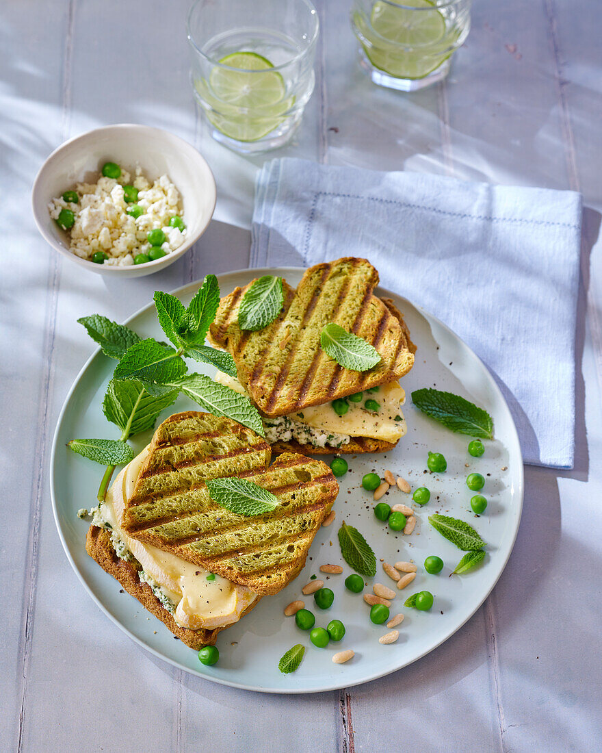 Green croque monsieur with feta and mint