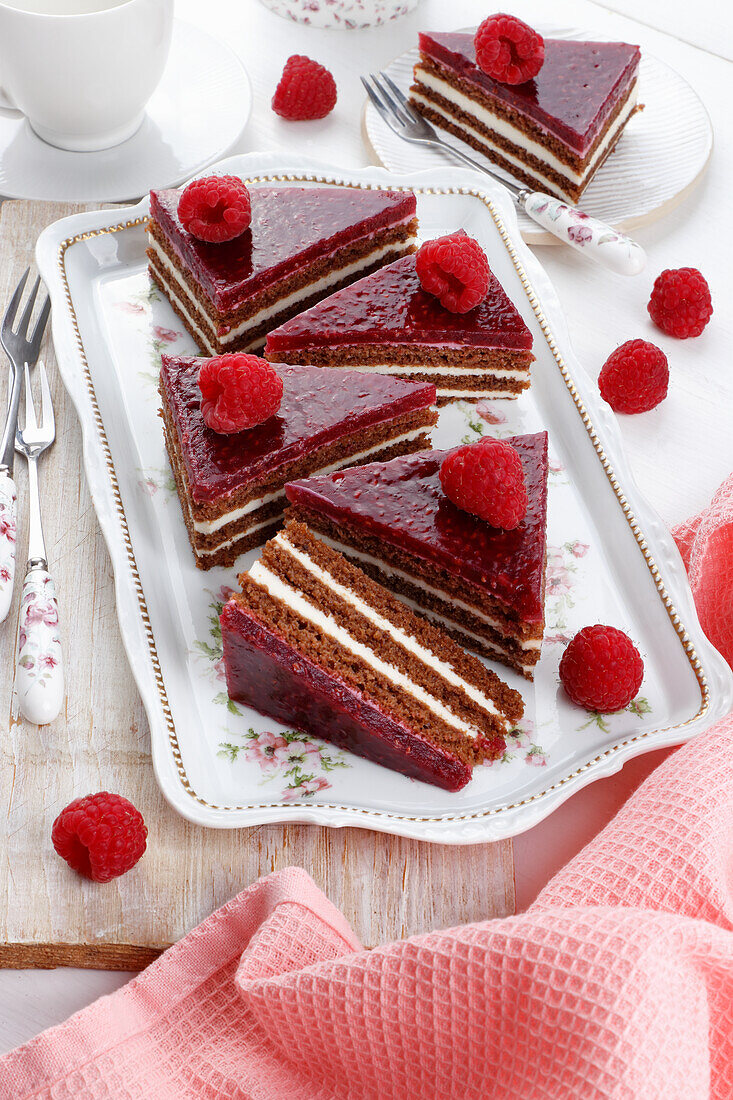 Chocolate and raspberry layer cake