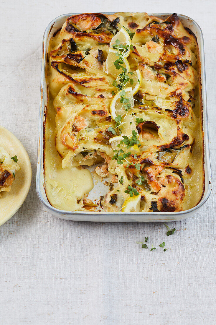 Salmon and ricotta lasagne with lemon b�chamel