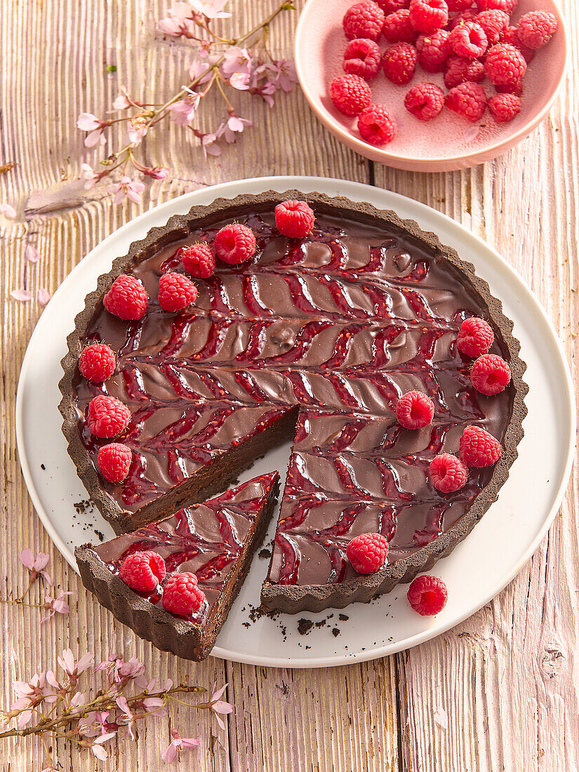 Chocolate and raspberry tart