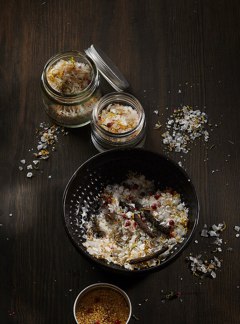 Homemade citrus salt with paprika and mustard seeds