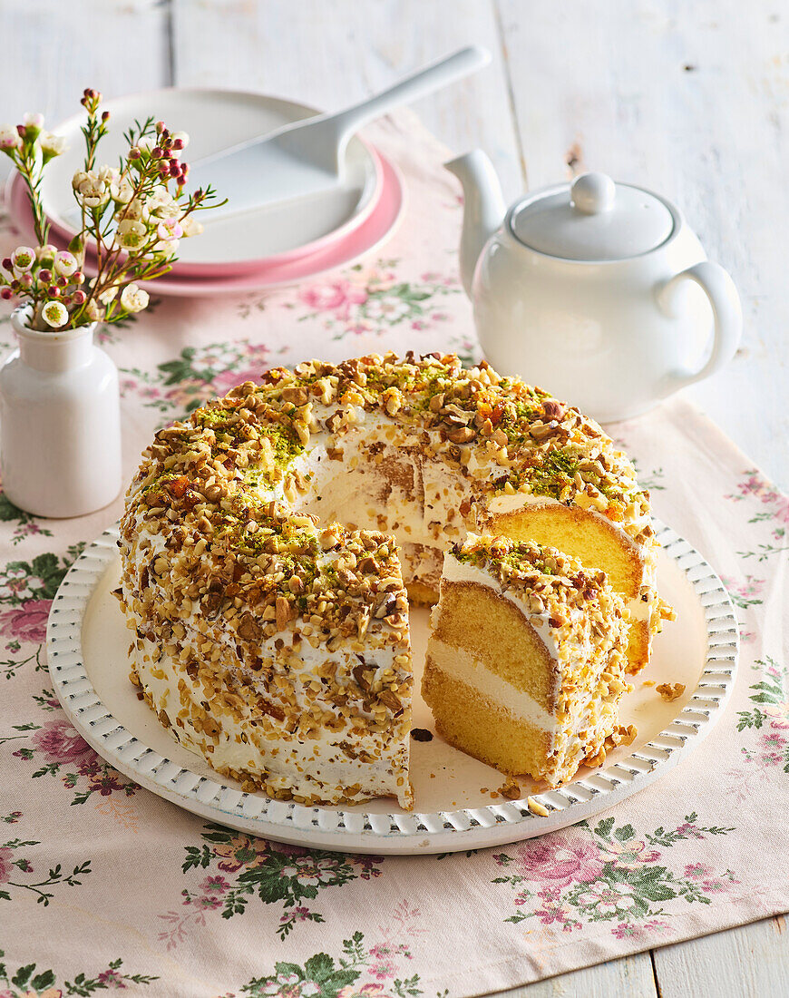 Bundt cake with mascarpone filling and nuts