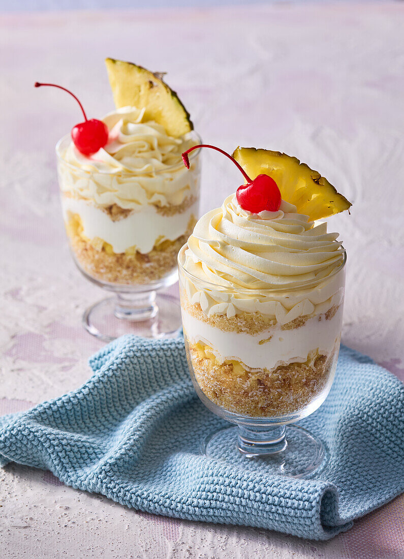 Piña colada dessert with cream