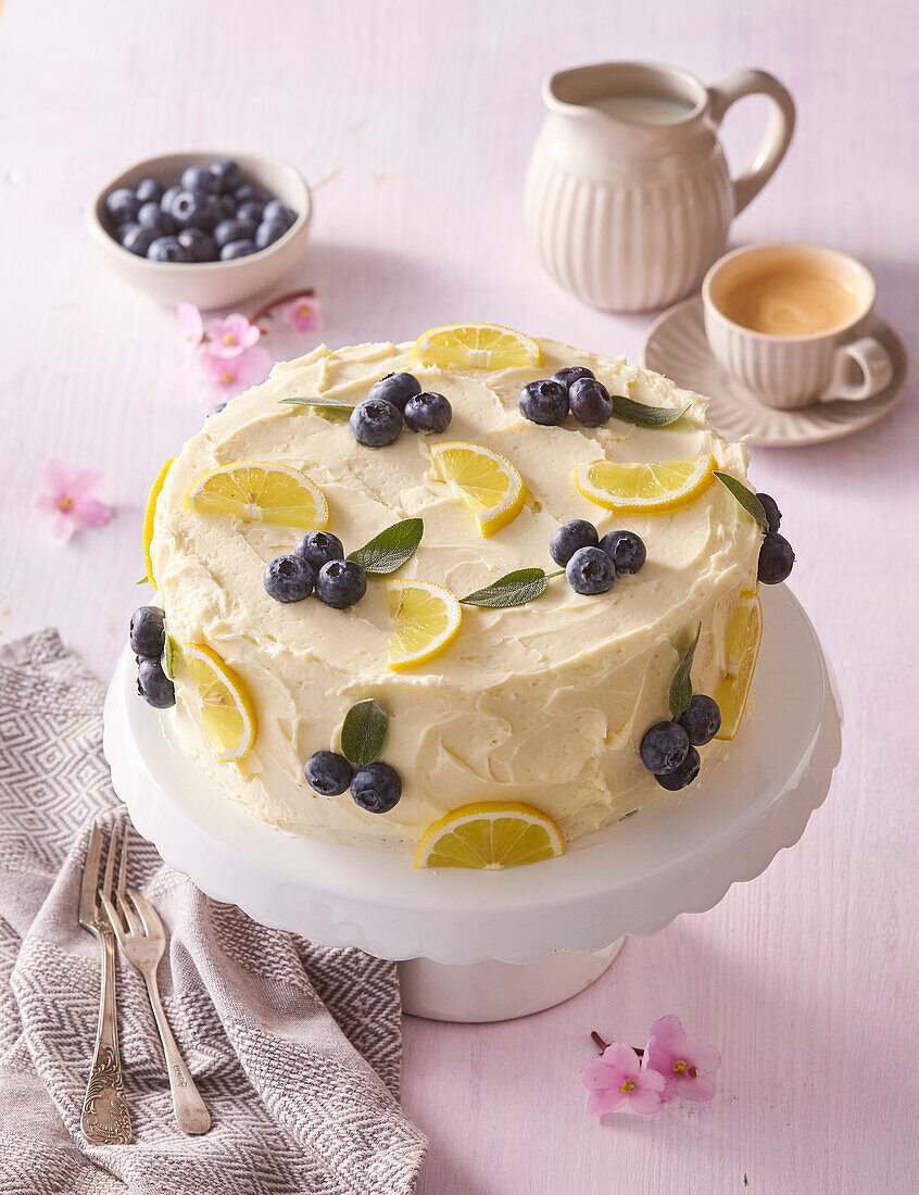 Lemon cake with blueberries