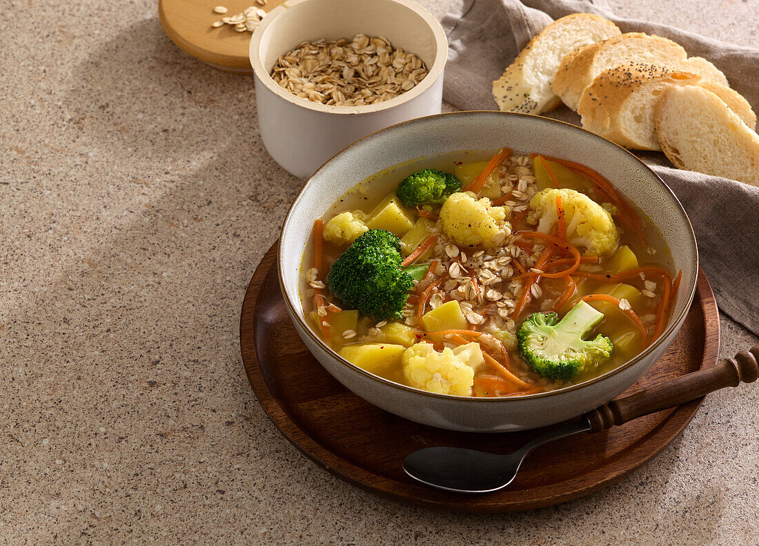 Gemüsesuppe mit Brokkoli, Blumenkohl und Haferflocken