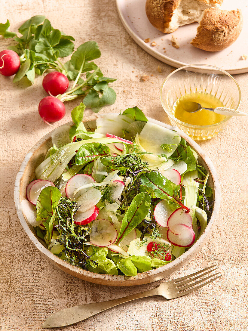 Spring salad with radishes and herbs