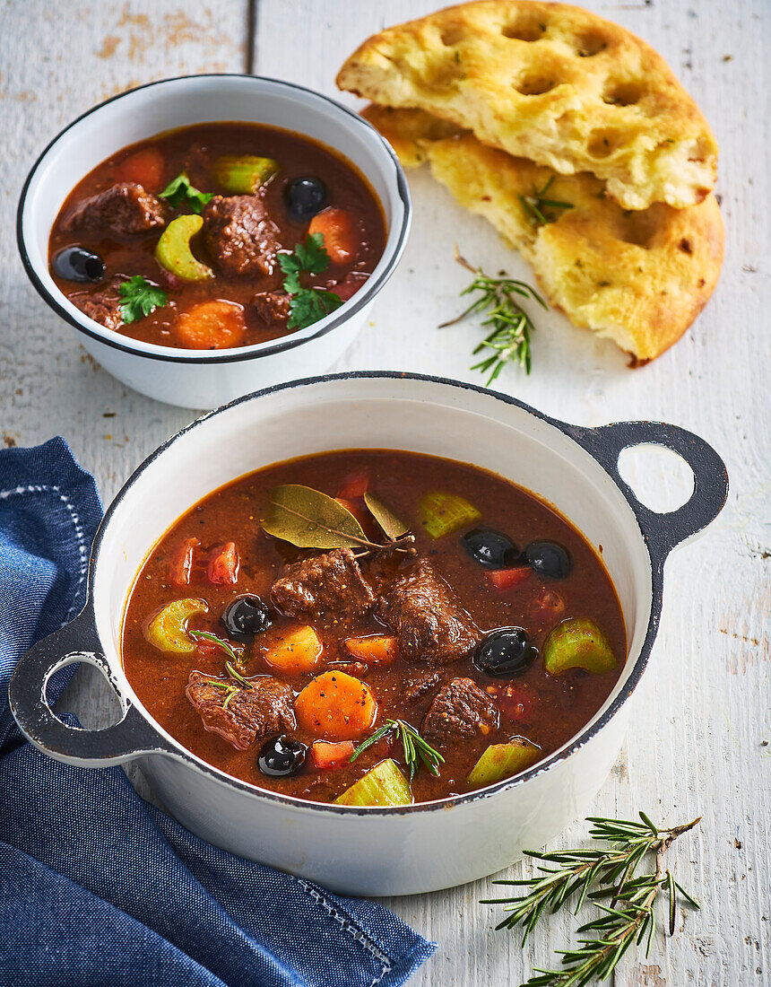 Tuscan beef stew with vegetables and olives