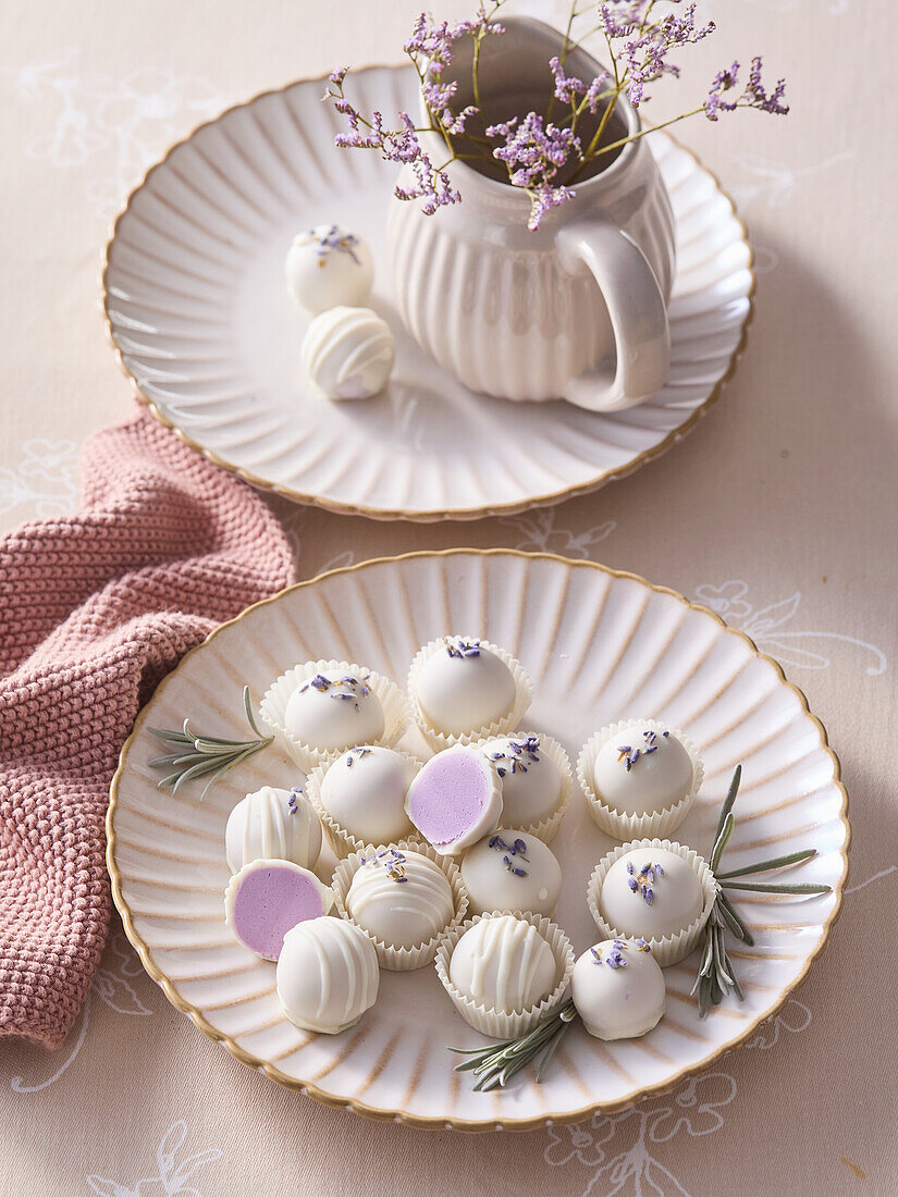 White chocolate and lavender pralines