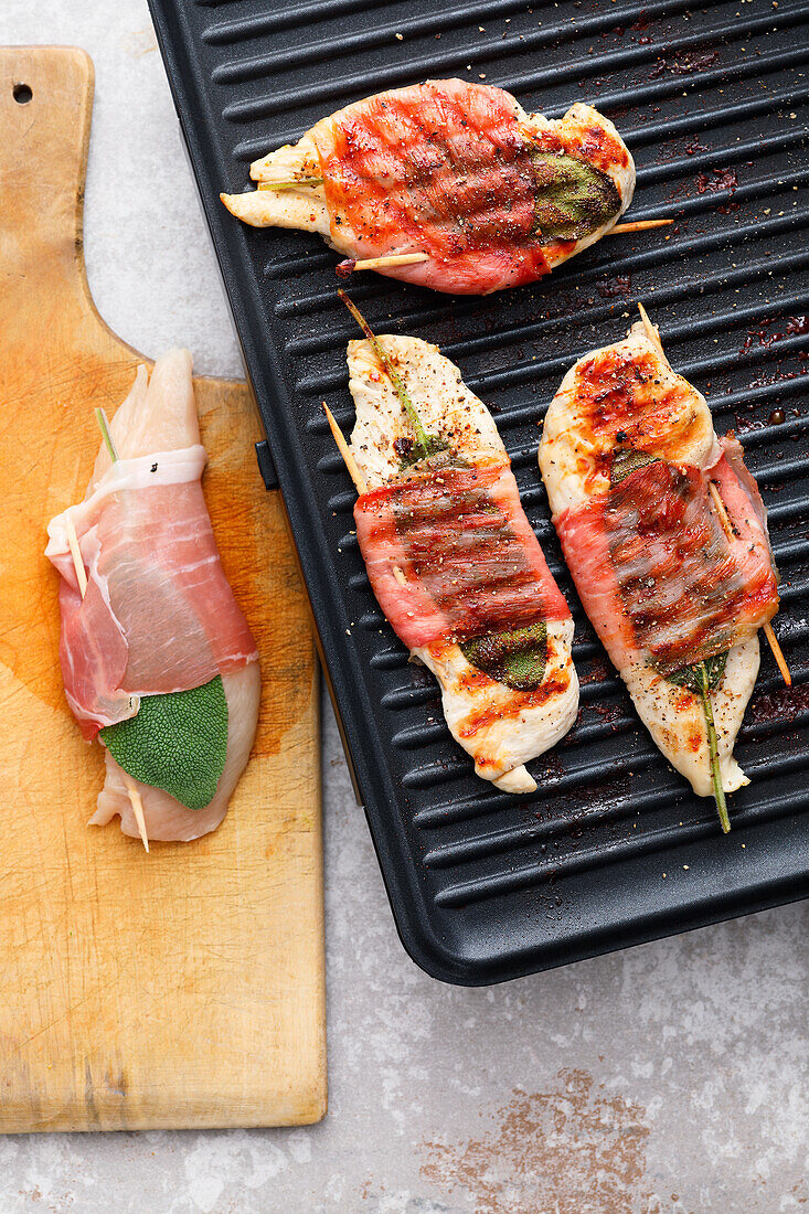 Grilled chicken saltimbocca