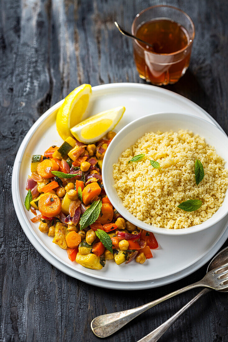 Lemon couscous with vegetables and mint