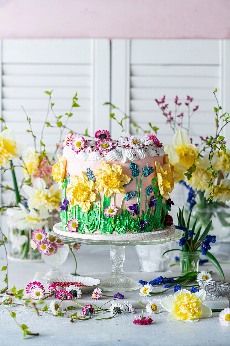 Floral buttercream cake for Easter