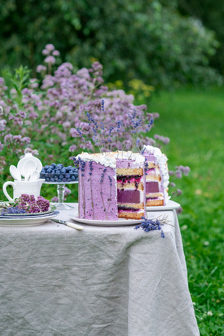 Lavender and blueberry tart with cheesecake filling