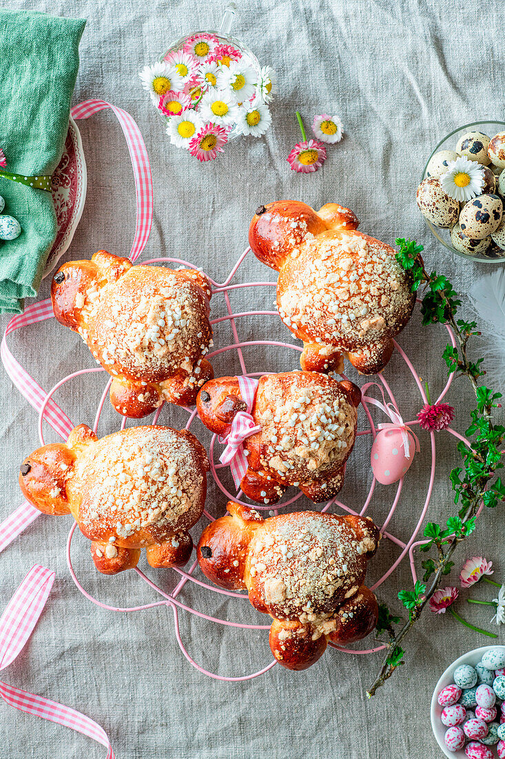 Easter lamb shaped buns with a girl