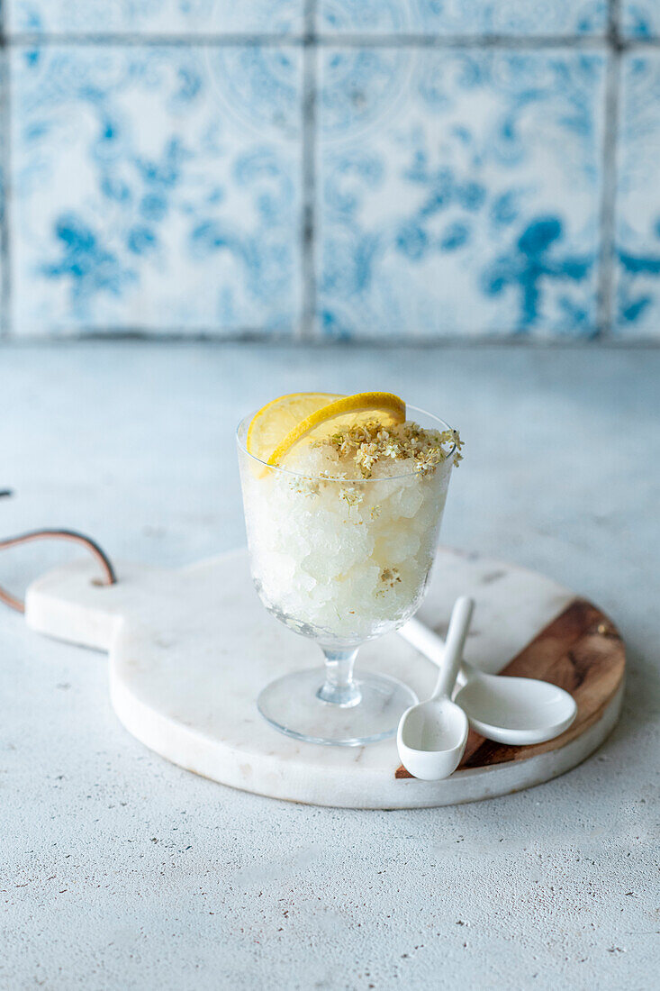 Elderflower lemon granita