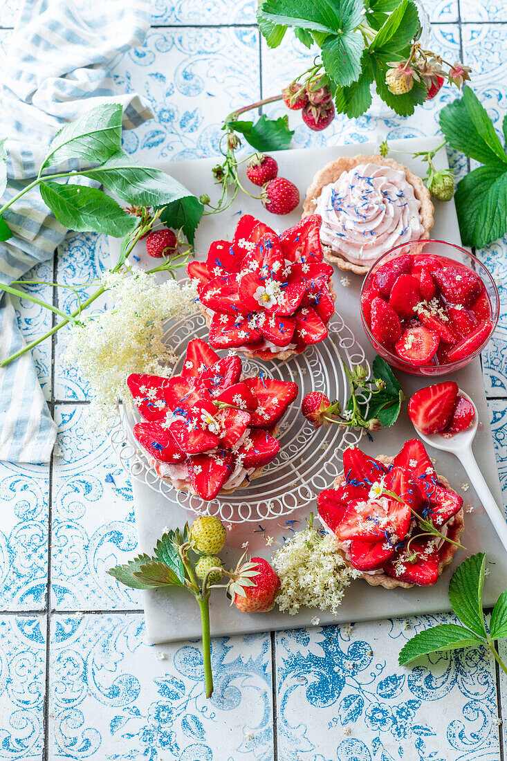 Strawberry elderflower tartlets