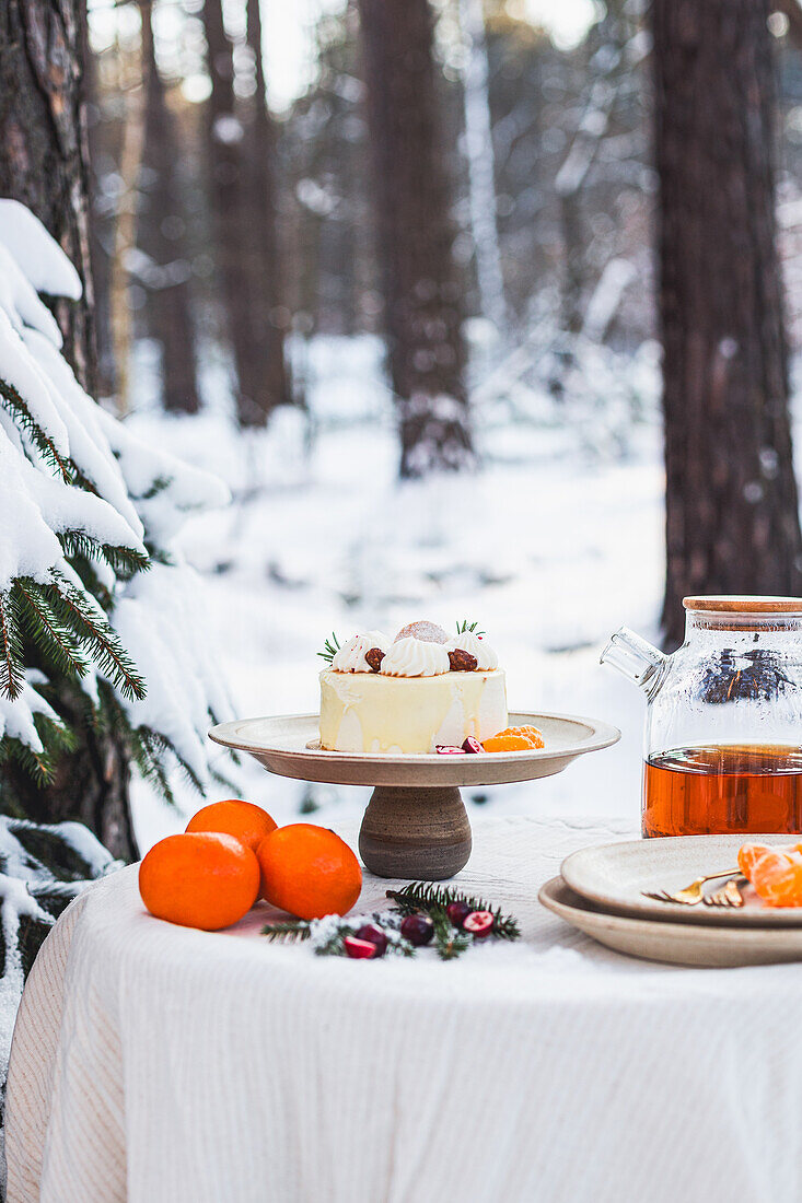 Cranberry cake with tea