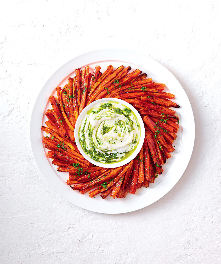 Carrot fries with pesto dip