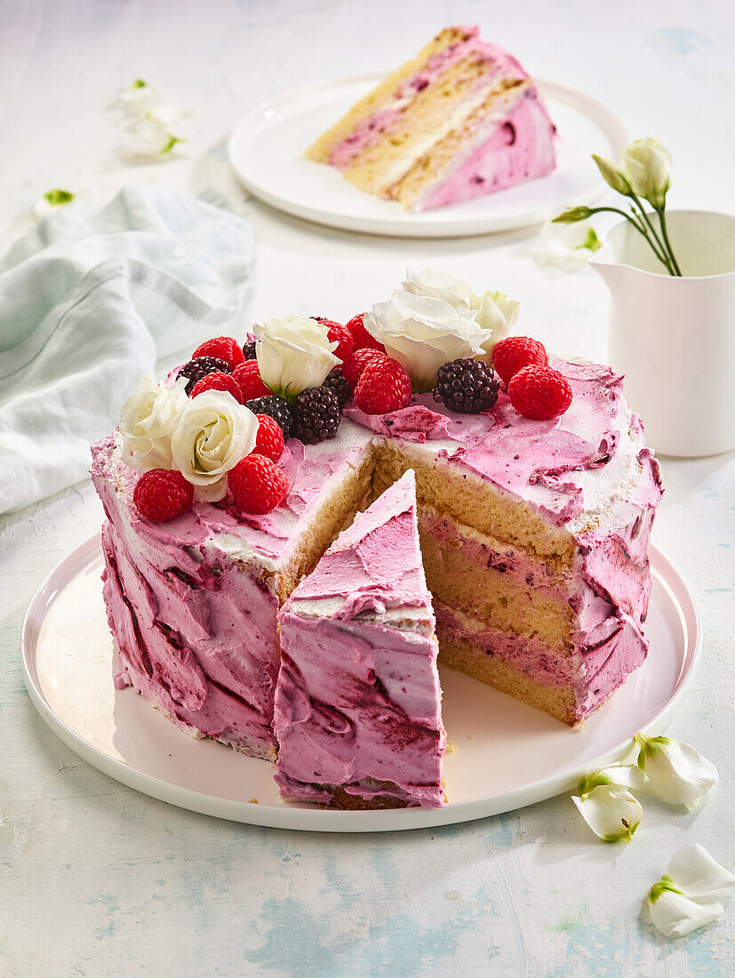 Pink flower cake + steps