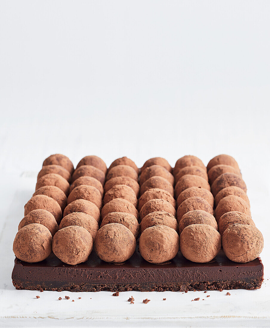 Chocolate truffles on a brownie base