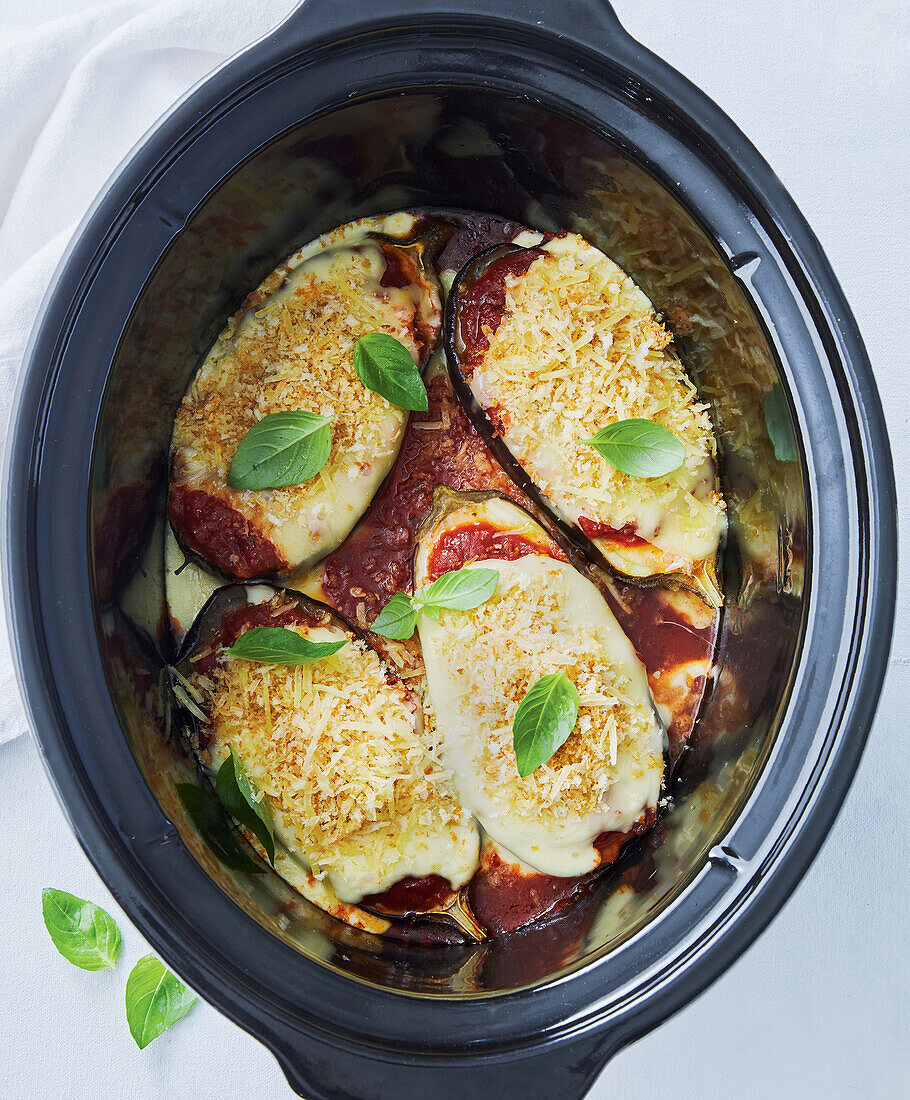 Aubergine parmigiana in the slow cooker