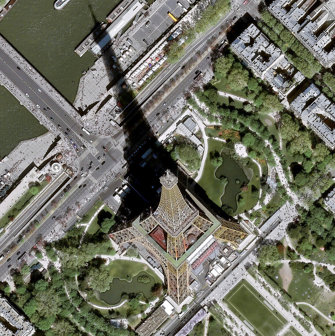 Eiffel Tower, Paris, France, satellite image