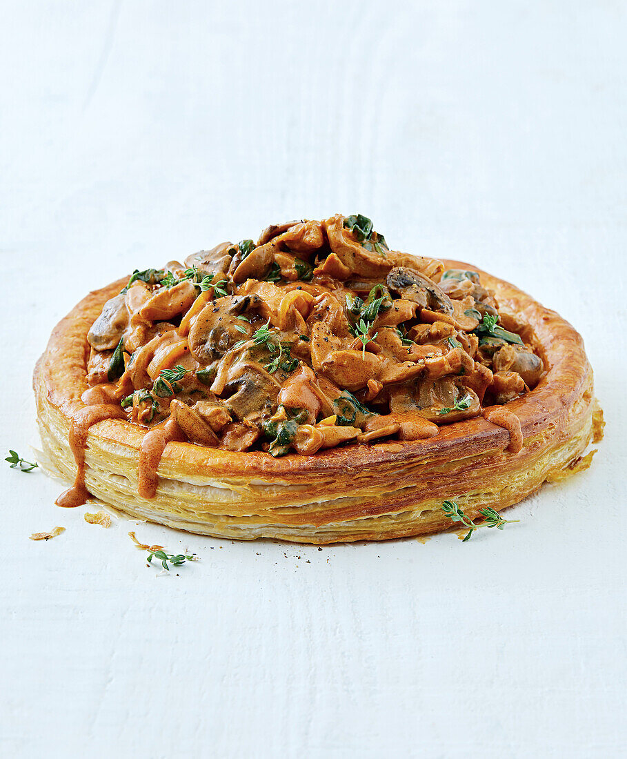 Chicken stroganoff in puff pastry vol-au-vent