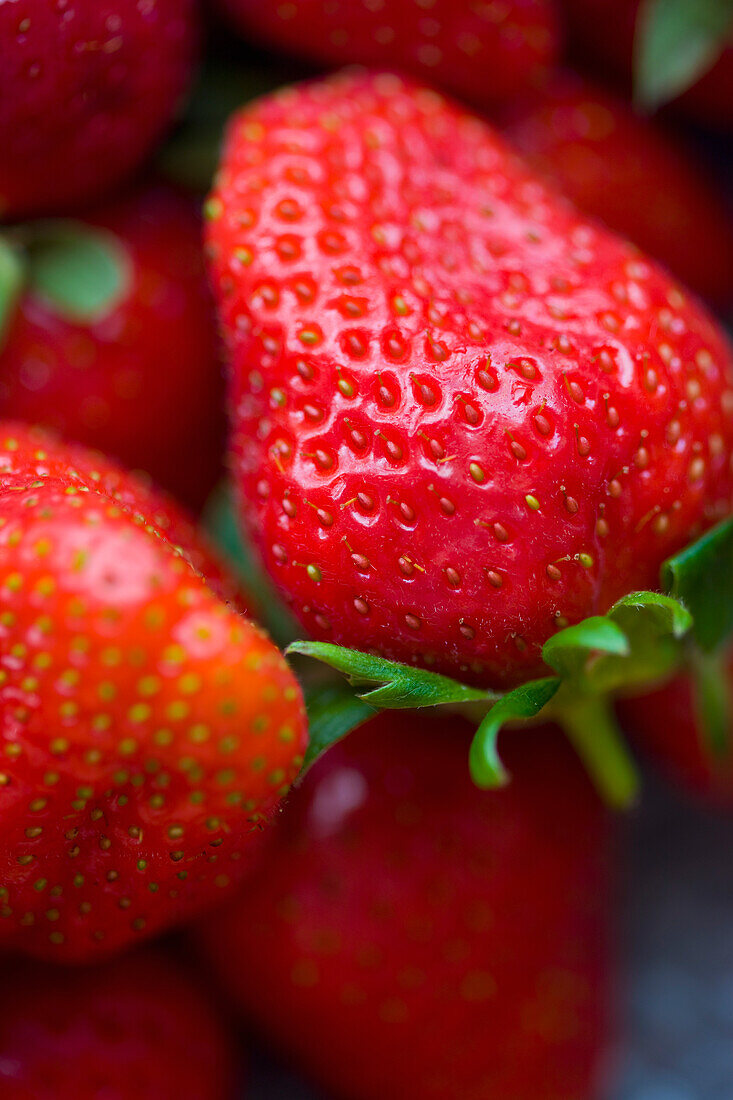 Extreme close up of strawberries