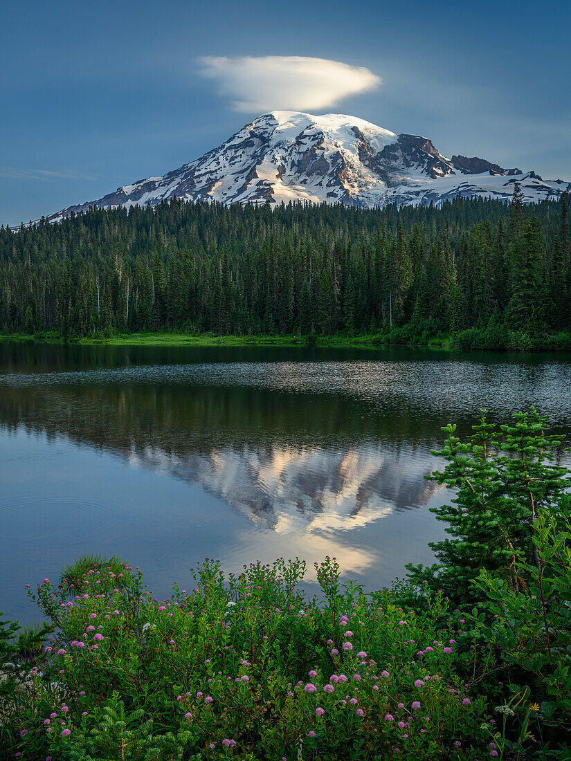 Mount Rainier and Reflection Lake, Mount Rainier National Park, Washington.