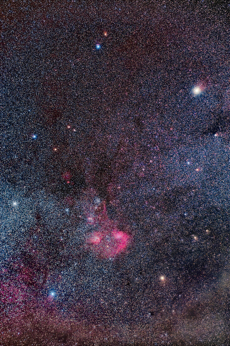 This is a portrait of the constellation of Auriga the Charioteer, with exposures and processing to bring out the bright and faint nebulosity within the constellation, as well as show its prominent star clusters.