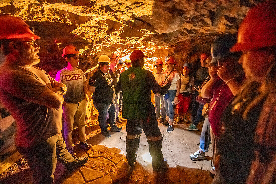 Tour group exploring the Ojuela goldmine.