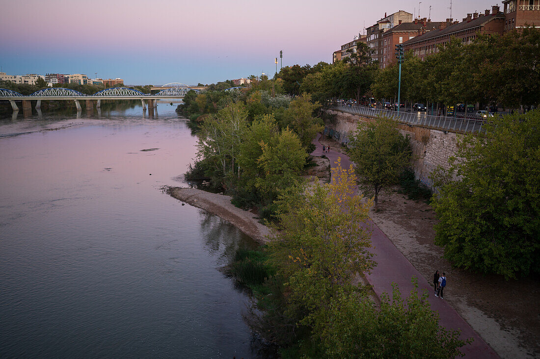 Ebro river at sunset, Zaragoza, Spain