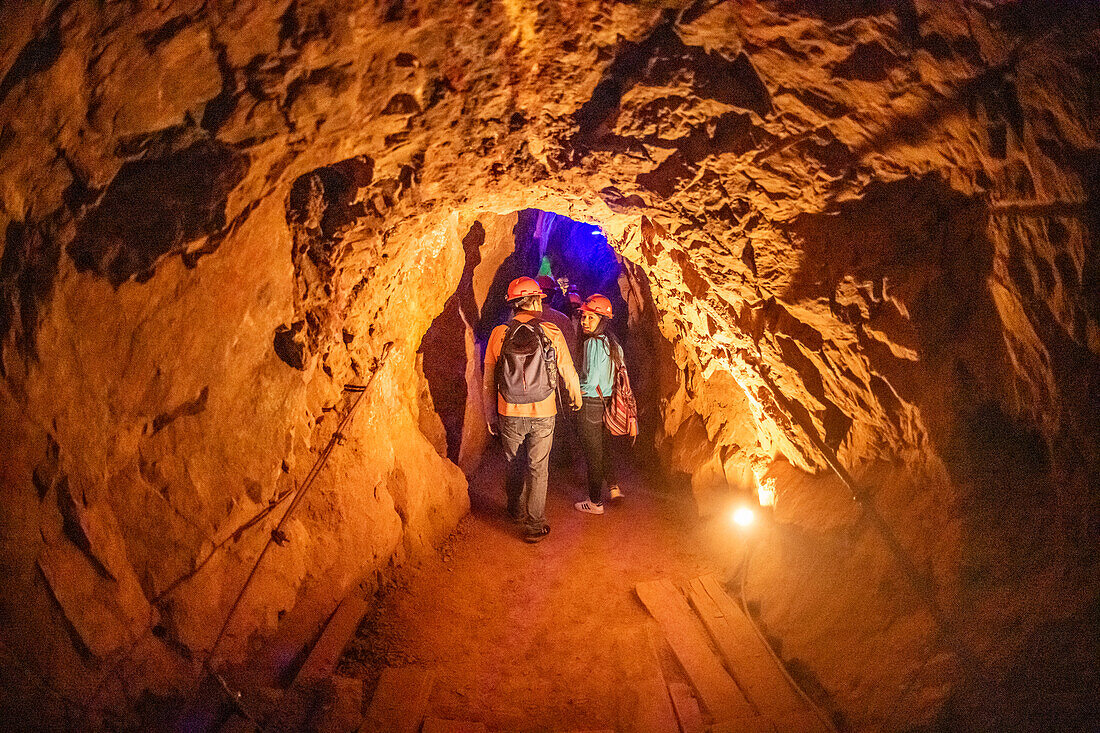 Tour group exploring the Ojuela goldmine.