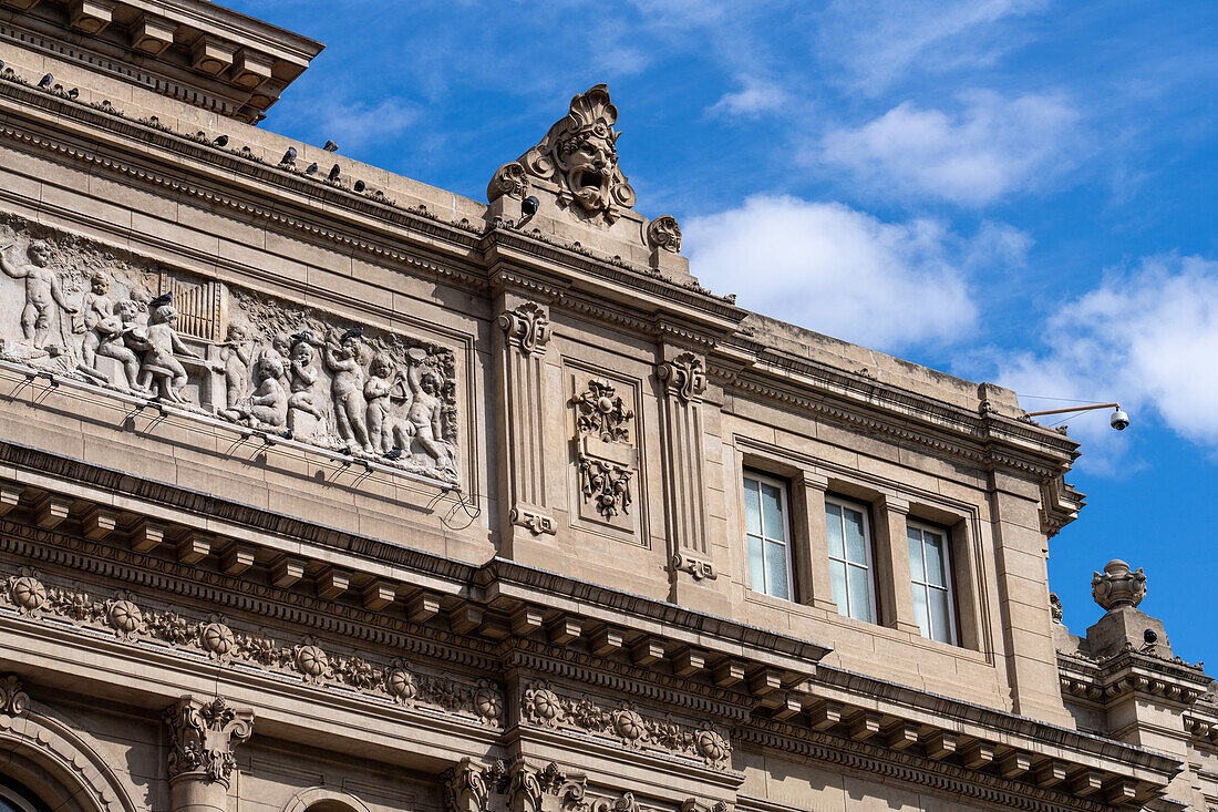 Detail of the side view of the Teatro Colon opera house in Buenos Aires, Argentina.