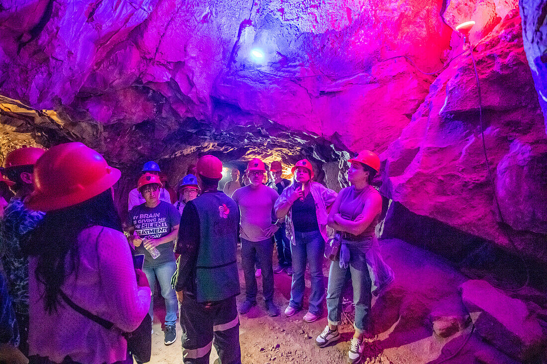 Tour group exploring the Ojuela goldmine.