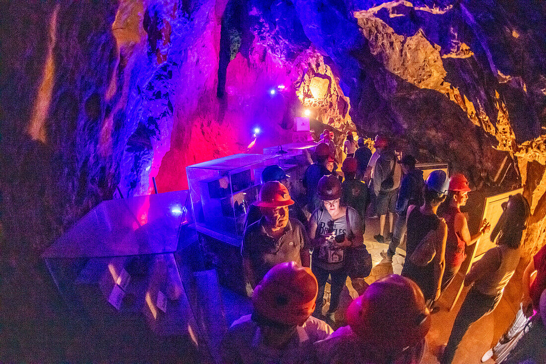 Tour group exploring the Ojuela goldmine.