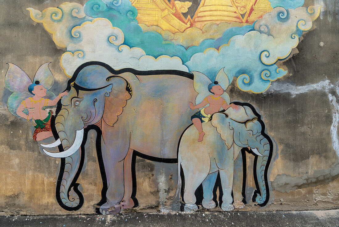 Mural in the town of Lampang, Chiang Mai province, northern Thailand, Southeast Asia, Asia