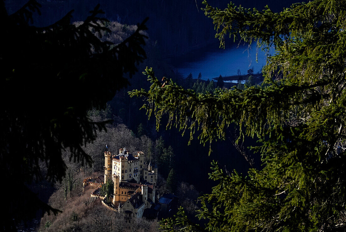 Schloss Hohenschwangau and the Alpsee lake, Southern Bavaria, Germany, Europe