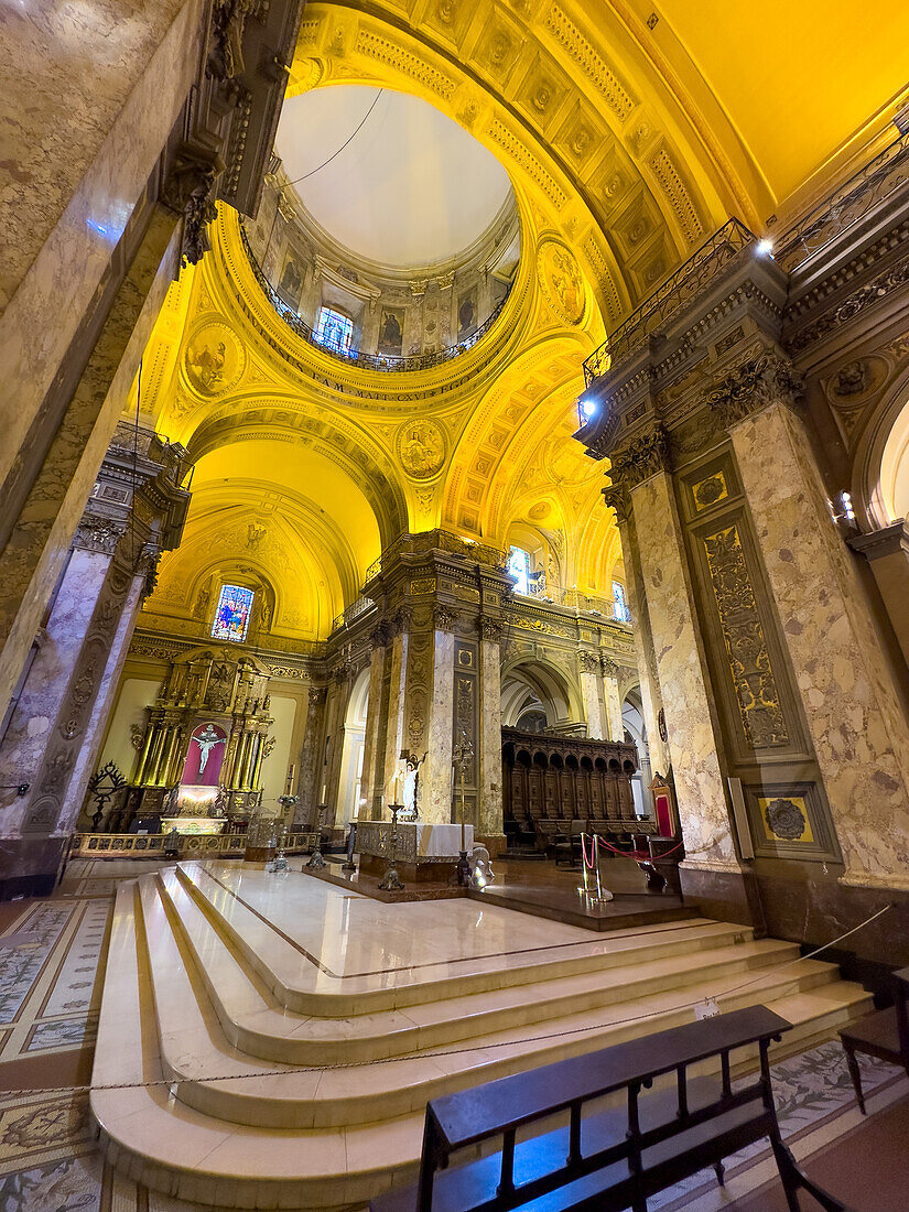 A wide-angle view of the interior of the Metropolitan Cathedral, Buenos Aires, Argentina.