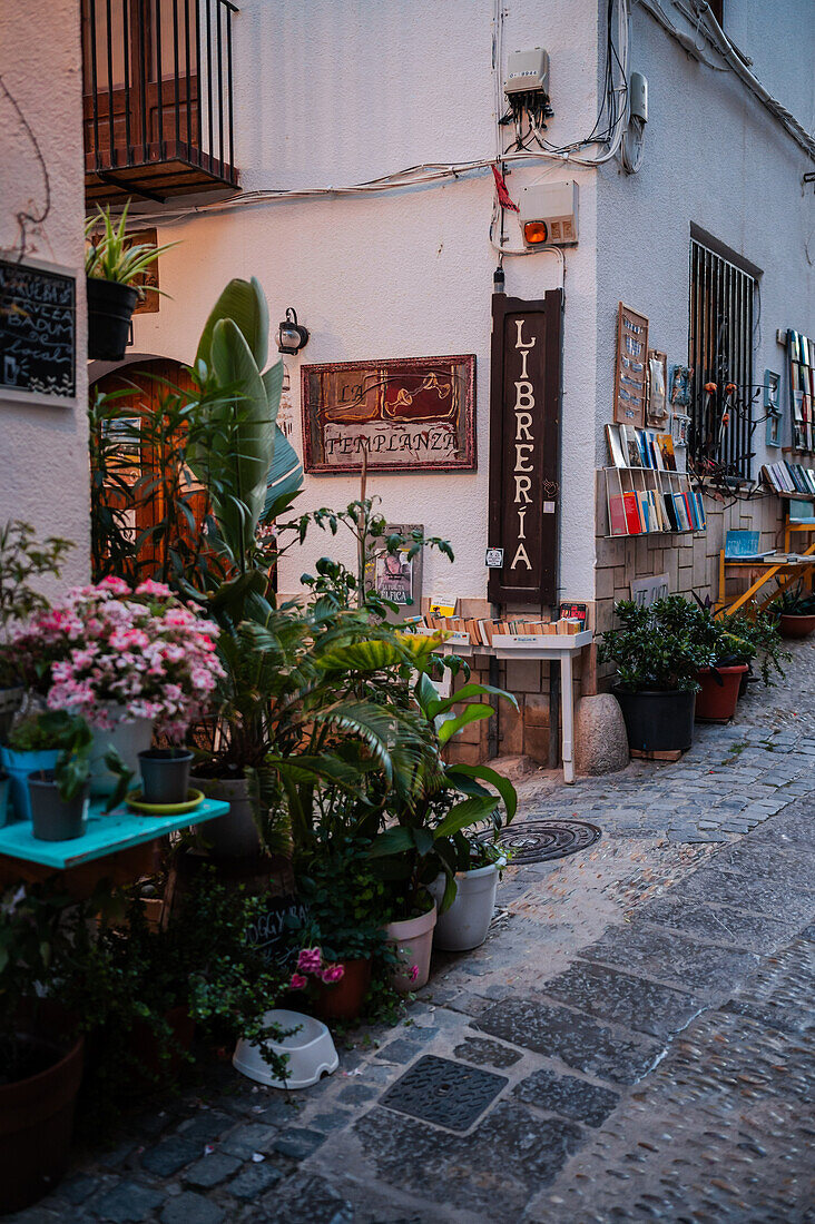 Charming La Templanza library in the old town of Peñiscola, Castellon, Valencian Community, Spain