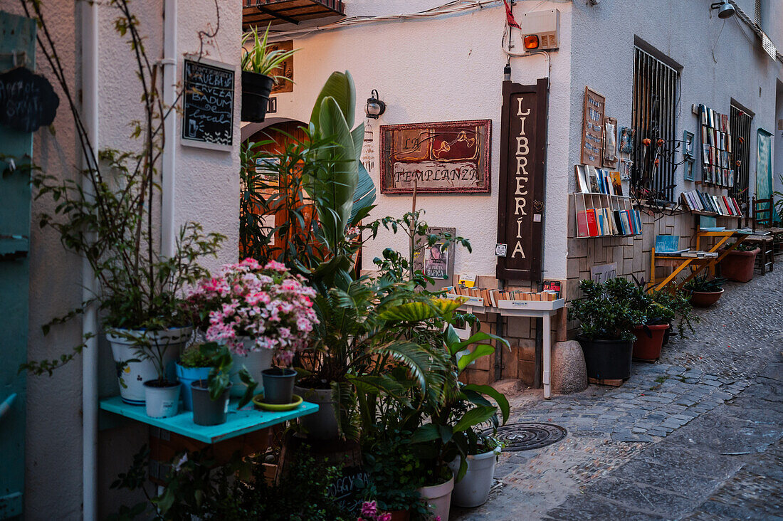 Charming La Templanza library in the old town of Peñiscola, Castellon, Valencian Community, Spain