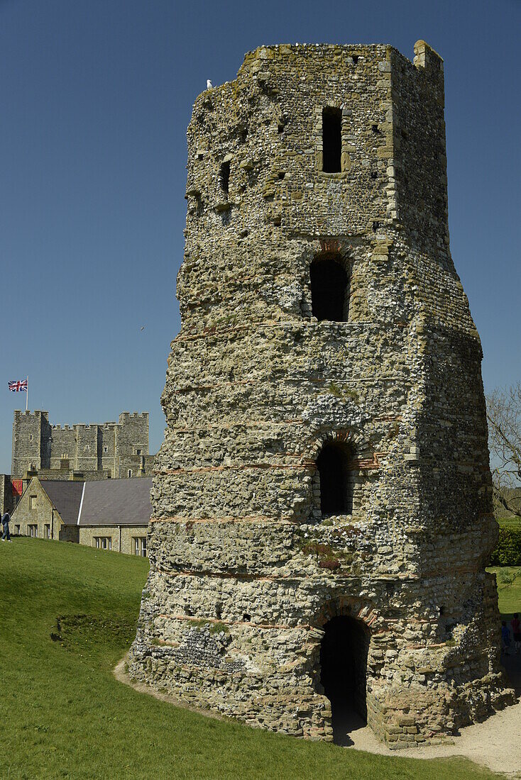 Roman Pharos, an ancient lighthouse, at Dover Castle, Dover, Kent, England, United Kingdom, Europe